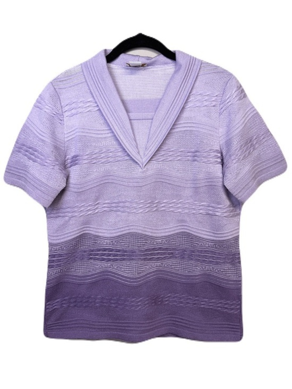 Paola! Knit Shawl Collar Cable Knit Purple Short Sleeve Top Germany Large*